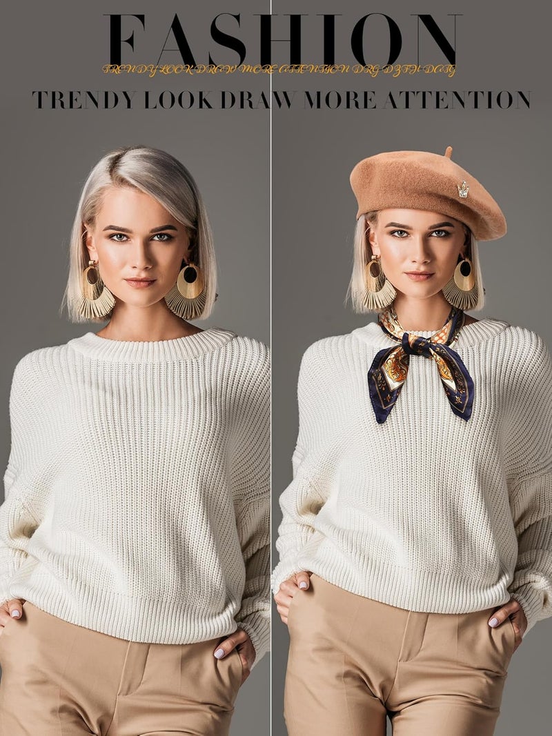 Jamntower 3 Pcs Wool Beret Solid Color French Beanie Hat with Silky Scarf Brooch for Women Girls Gift - Image 5